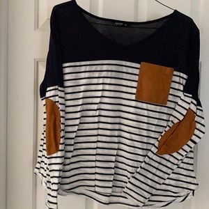 Blouse with orange/brown elbow pads